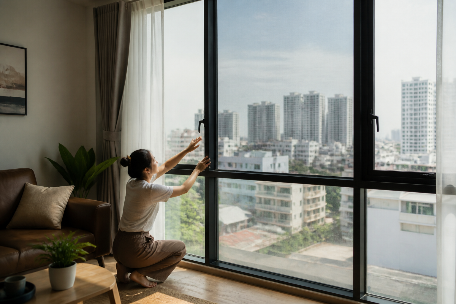Cửa kính căn hộ được xử lý để giảm nắng nóng